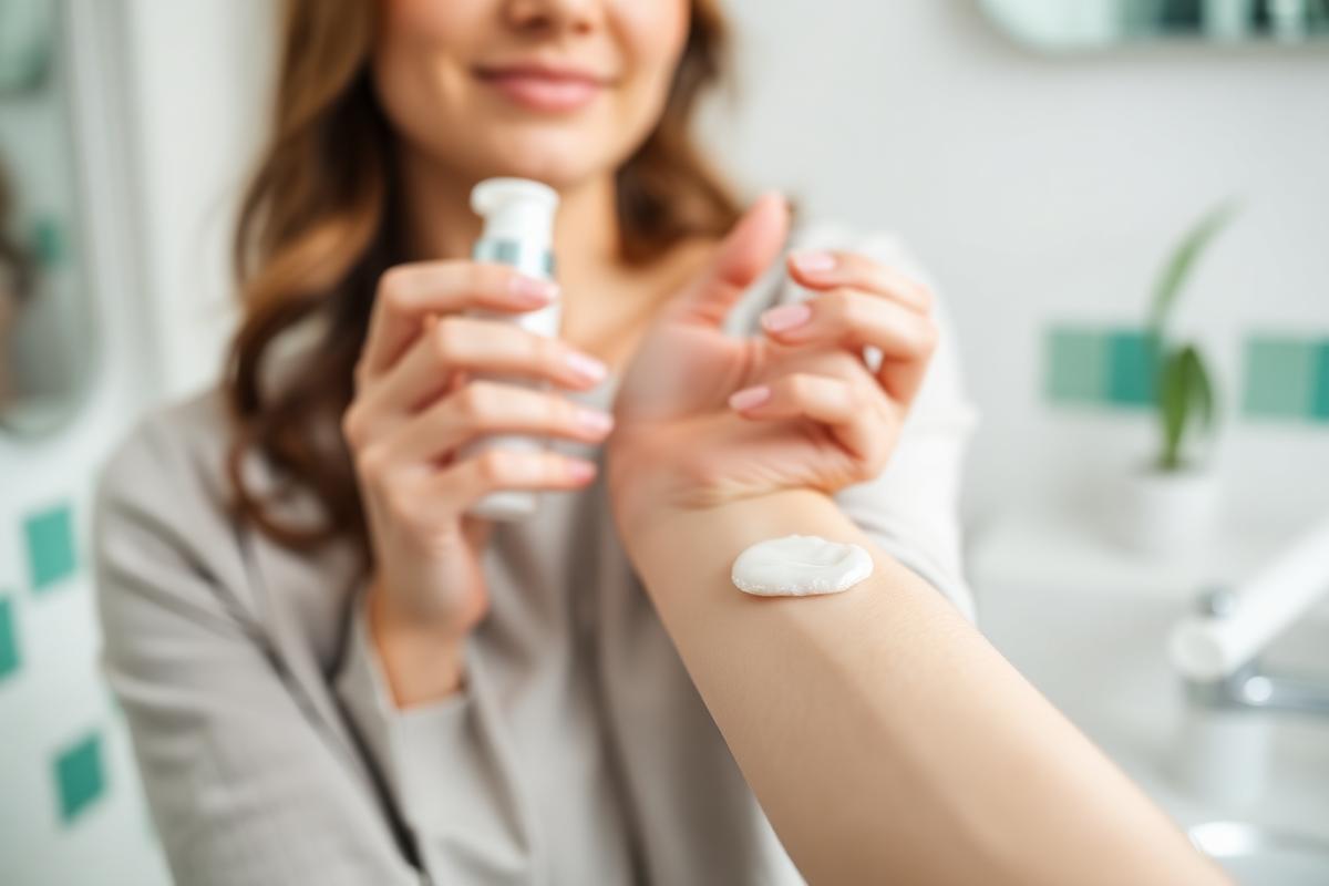 A woman applying a topical gel to her arm, representing the discovery of carnosine